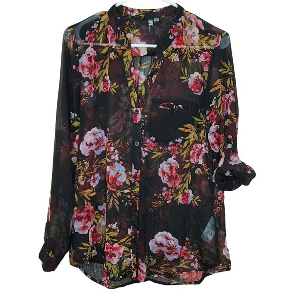 Kut from the Kloth Tops - KUT from the Kloth Shirt Women Small Black Red Floral Sheer Summer Casual Ladies